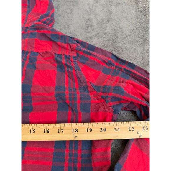 Hollister California Plaid Red Navy Blue Button Down Hooded Jacket Youth Size L - Picture 6 of 7